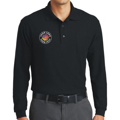 Long Sleeve Silk Touch Polo with Pocket Thumbnail