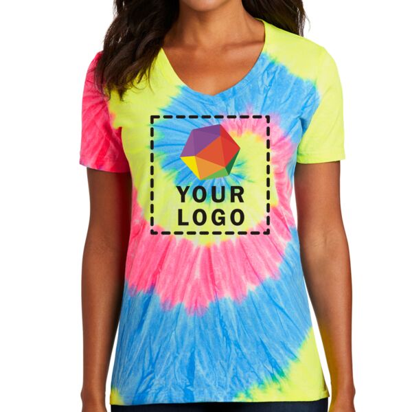 Ladies Tie Dye V Neck Tee Thumbnail