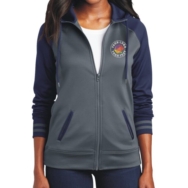 Ladies Sport Wick ® Varsity Fleece Full Zip Hooded Jacket Thumbnail