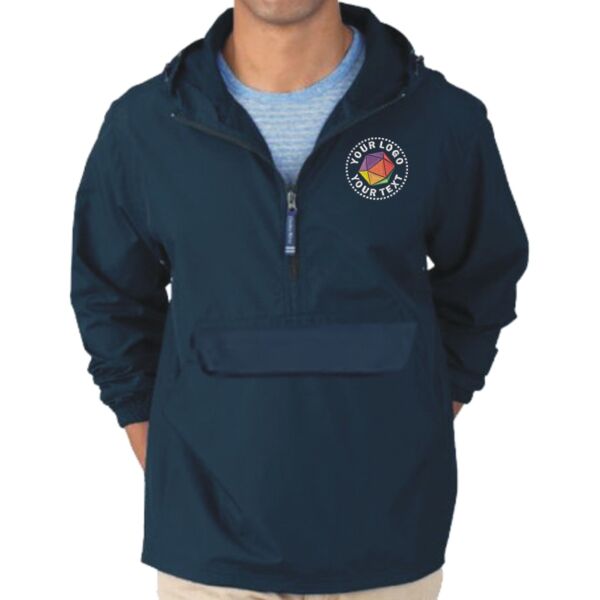 Hooded Nylon Half Zip Pullover Pouch Jacket Thumbnail