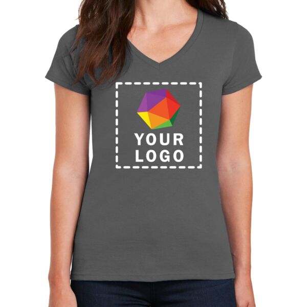 Ladies Heavy Cotton 100% Cotton V Neck T Shirt Thumbnail