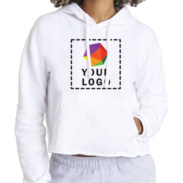 Ladies' Girlie Cropped Hooded Fleece with Pocket Thumbnail