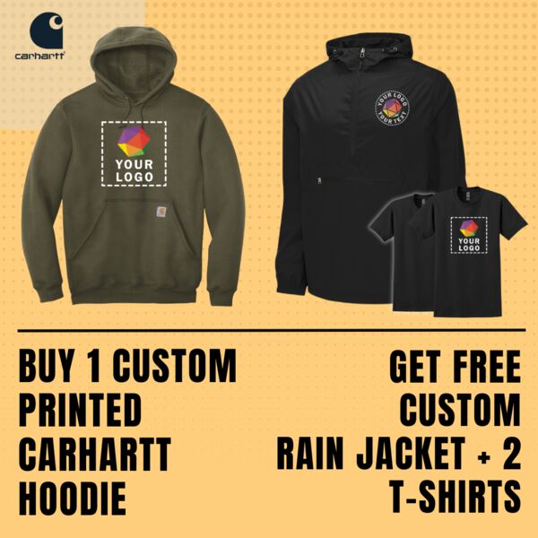 Buy 1 Custom Printed Carhartt Hoodie Get Free Custom Rain Jacket + 2 T-Shirts Thumbnail