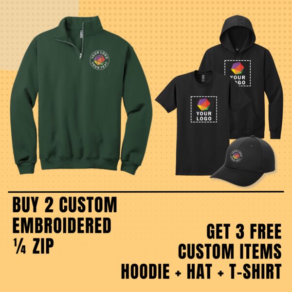 Buy 2 Custom Embroidered 1/4 Zip Get 3 Free Custom Items Hoodie + Hat + T-Shirt Thumbnail
